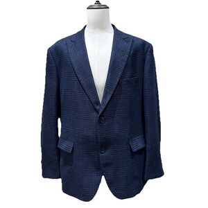 Steven Land Veneto Blazer 52R Blue Glen Check Peak Lapel Modern Sport Coat